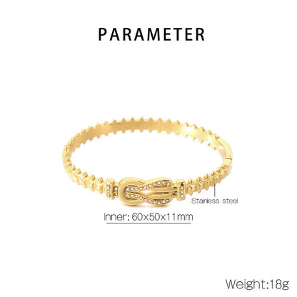Geometric Three-dimensional Bangle For Women In 304 Stainless Steel With 18K Real Gold Plated And Rhinestones Inlay