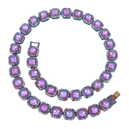 For Unisex Hip-Hop Golden Cuban Link Chain Curb Chain Made Of Zinc Alloy With Glass Inlay