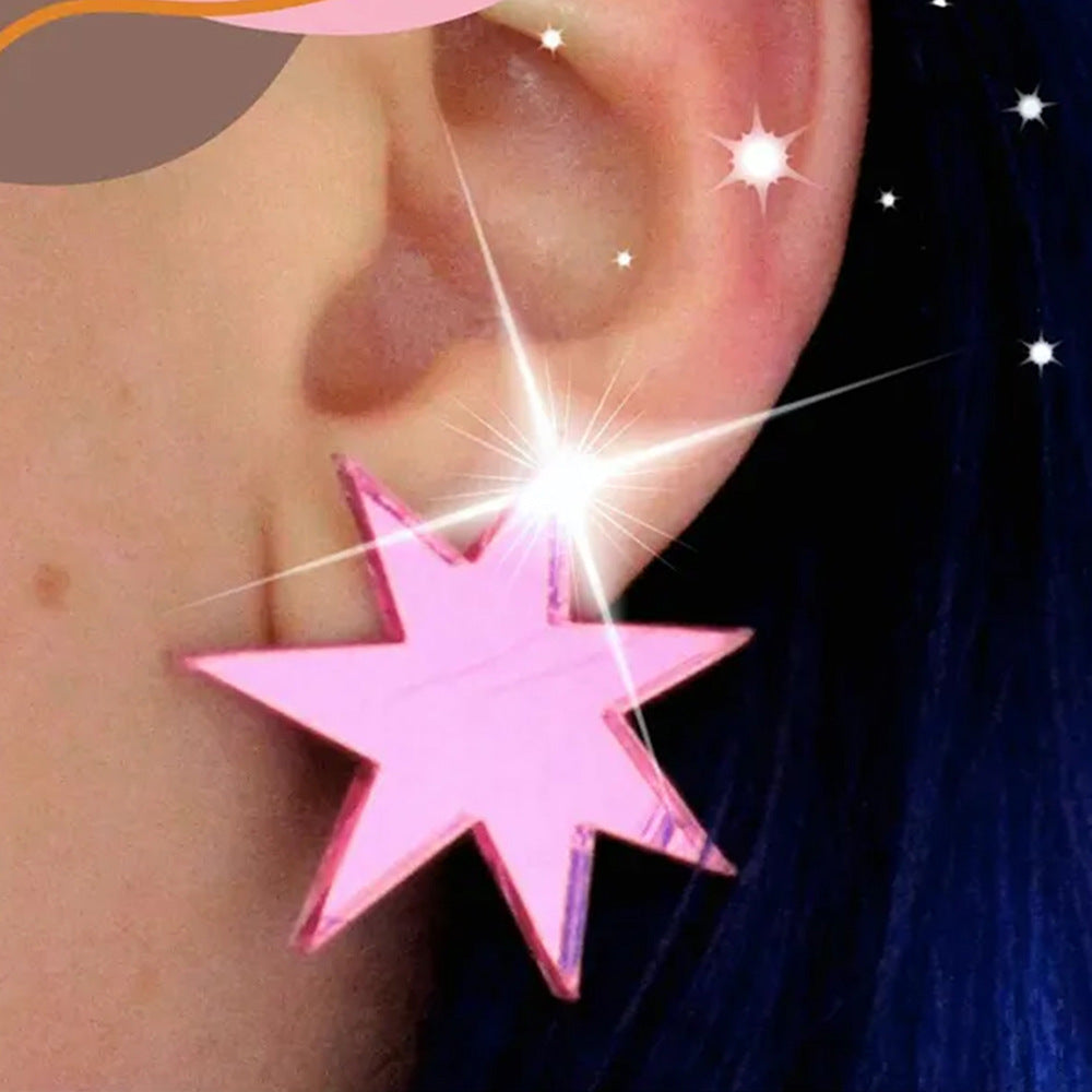 Pentagram Drop Earrings For Women In Pink Acrylic