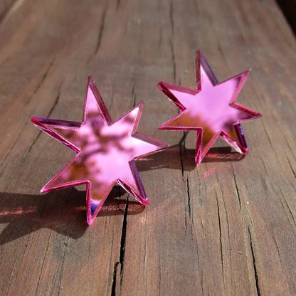Pentagram Drop Earrings For Women In Pink Acrylic
