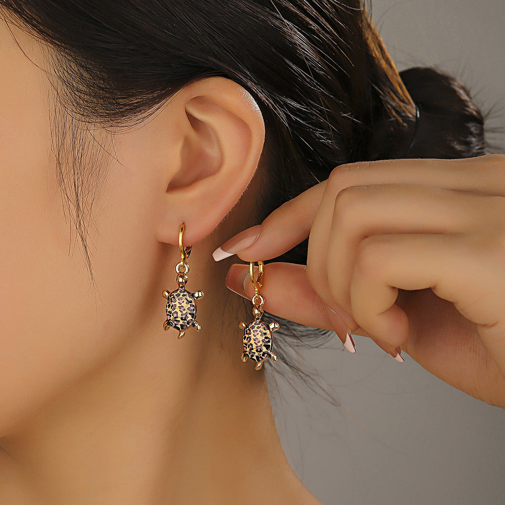 Tortoise For Women Enamel Earrings In Blue Alloy Featuring Turtle Necklace Design
