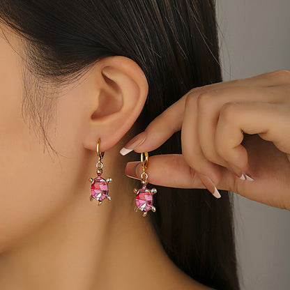 Tortoise For Women Enamel Earrings In Blue Alloy Featuring Turtle Necklace Design