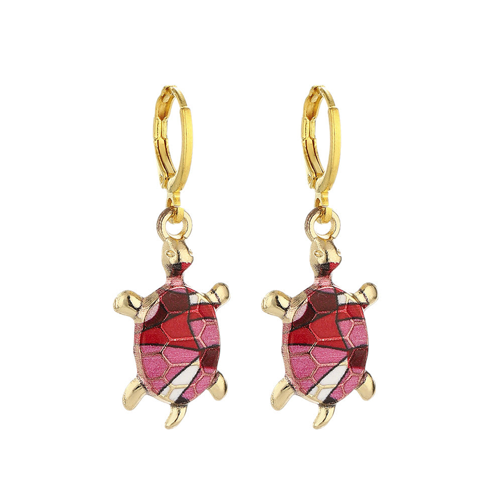 Tortoise For Women Enamel Earrings In Blue Alloy Featuring Turtle Necklace Design