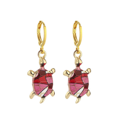 Tortoise For Women Enamel Earrings In Blue Alloy Featuring Turtle Necklace Design