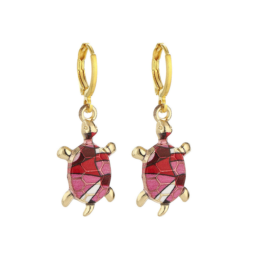Tortoise For Women Enamel Earrings In Blue Alloy Featuring Turtle Necklace Design