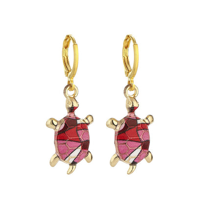 Tortoise For Women Enamel Earrings In Blue Alloy Featuring Turtle Necklace Design