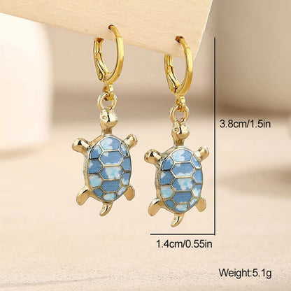Tortoise For Women Enamel Earrings In Blue Alloy Featuring Turtle Necklace Design