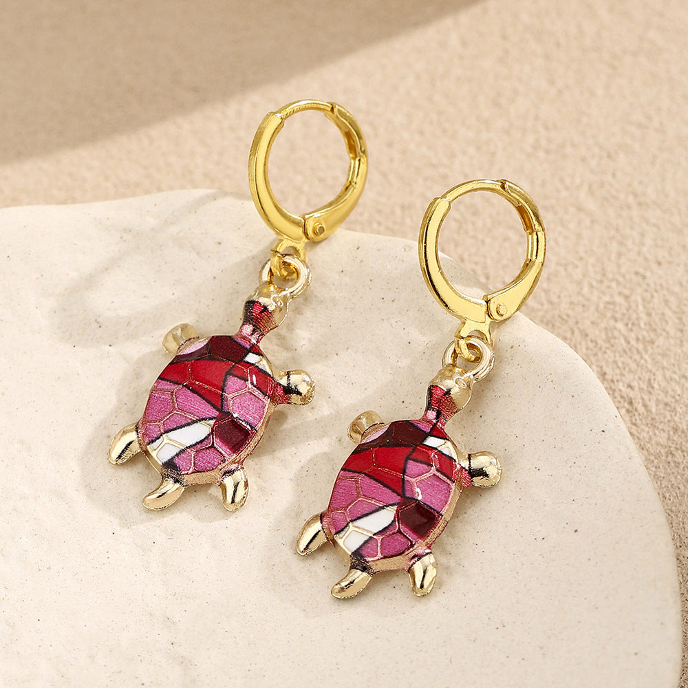Tortoise For Women Enamel Earrings In Blue Alloy Featuring Turtle Necklace Design