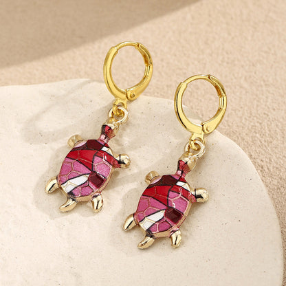 Tortoise For Women Enamel Earrings In Blue Alloy Featuring Turtle Necklace Design