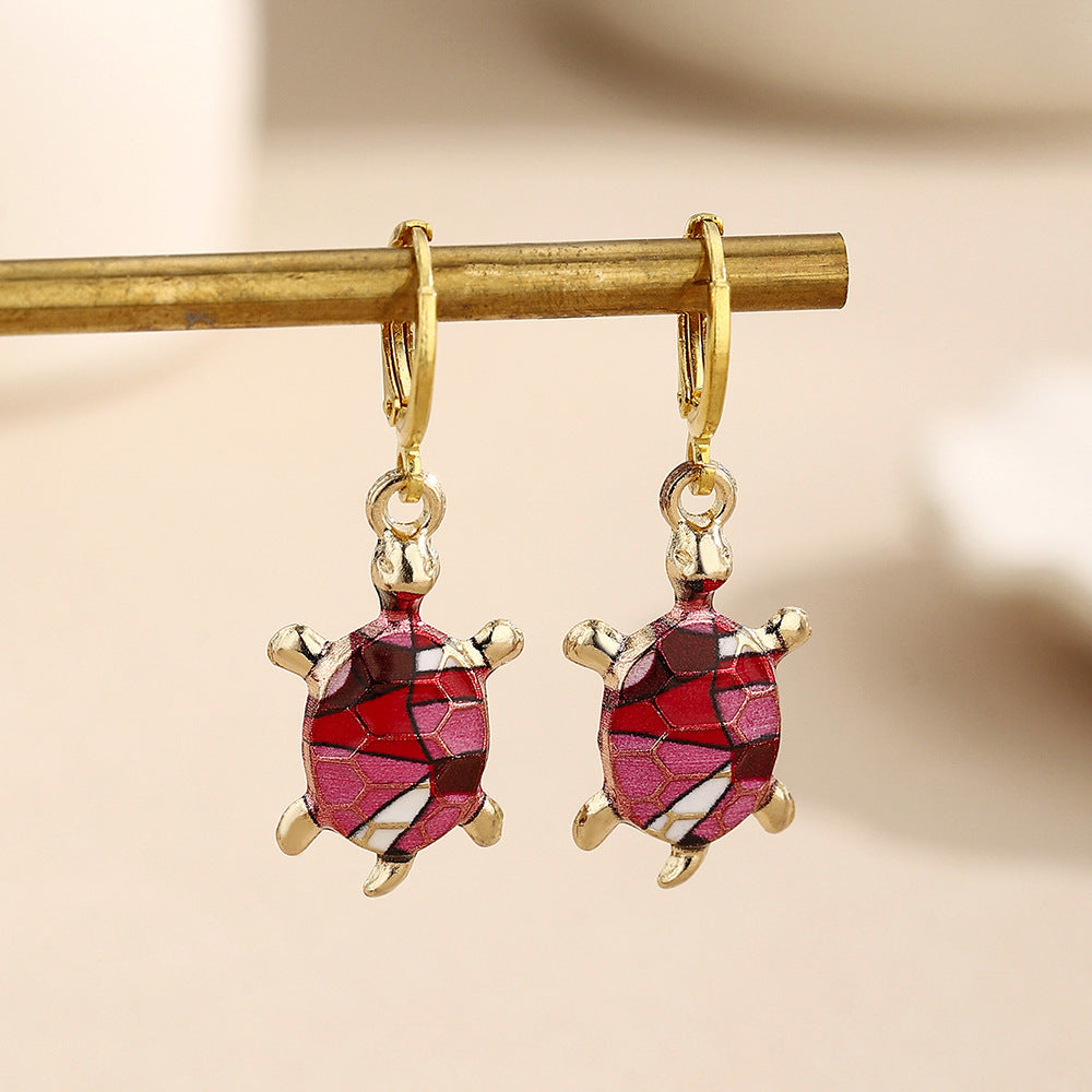 Tortoise For Women Enamel Earrings In Blue Alloy Featuring Turtle Necklace Design