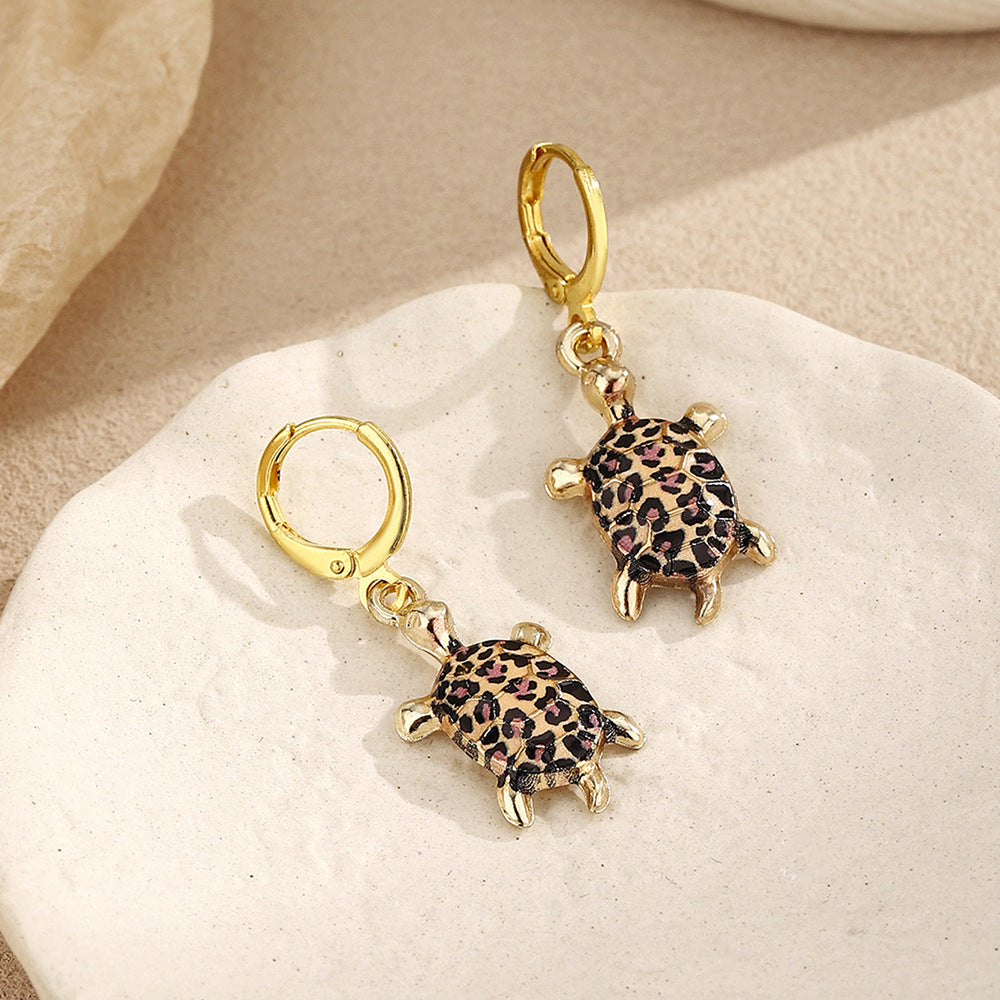 Tortoise For Women Enamel Earrings In Blue Alloy Featuring Turtle Necklace Design