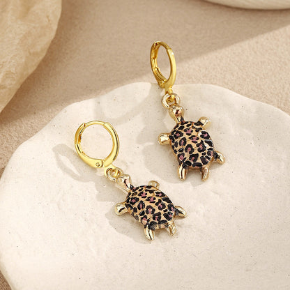 Tortoise For Women Enamel Earrings In Blue Alloy Featuring Turtle Necklace Design