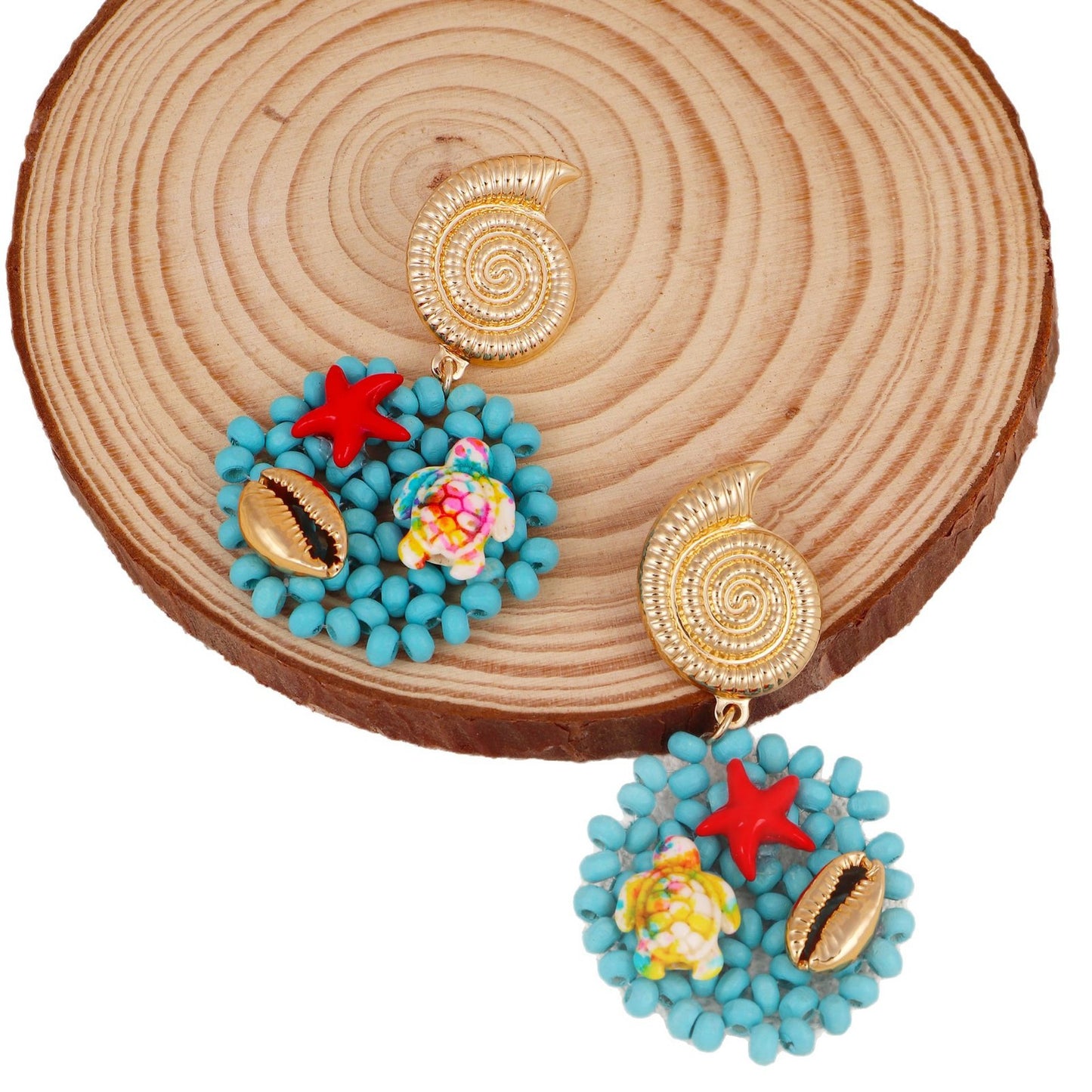 Bohemian Tortoise Necklace For Women In Blue Alloy With Seed Bead Inlay Featuring Turtle Design
