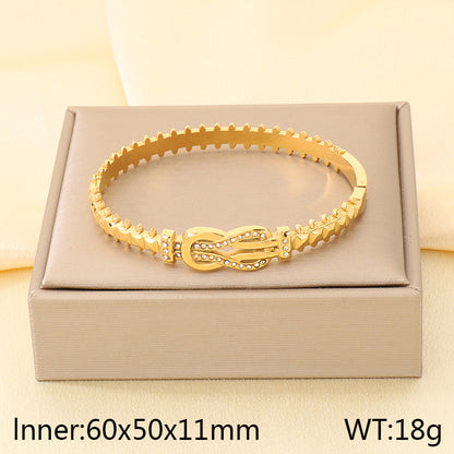 Geometric Three-dimensional Bangle For Women In 304 Stainless Steel With 18K Real Gold Plated And Rhinestones Inlay