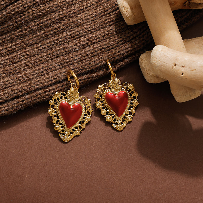 Cute Heart Shape Hoop Earrings For Women Made Of 304 Stainless Steel Featuring Electroplated 18K Gold Plated Finish