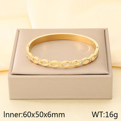 Geometric Three-dimensional Bangle For Women In 304 Stainless Steel With 18K Real Gold Plated And Rhinestones Inlay