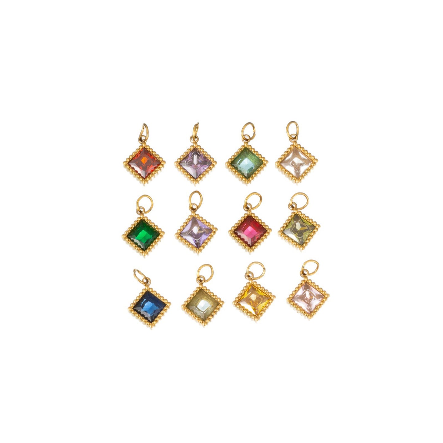 Quadrilateral Pendant Unisex Jewelry In 304 Stainless Steel With 18K Gold Plated PVD Coating And Artificial Crystal