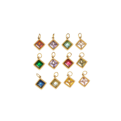 Quadrilateral Pendant Unisex Jewelry In 304 Stainless Steel With 18K Gold Plated PVD Coating And Artificial Crystal