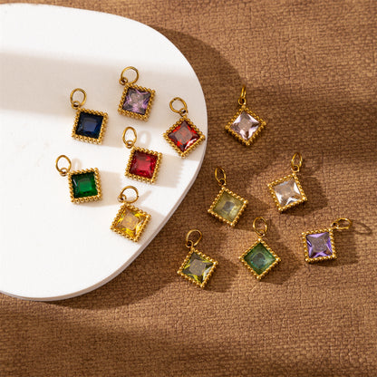 Quadrilateral Pendant Unisex Jewelry In 304 Stainless Steel With 18K Gold Plated PVD Coating And Artificial Crystal
