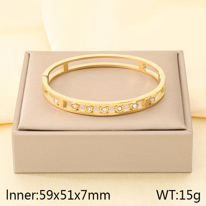 Geometric Three-dimensional Bangle For Women In 304 Stainless Steel With 18K Real Gold Plated And Rhinestones Inlay
