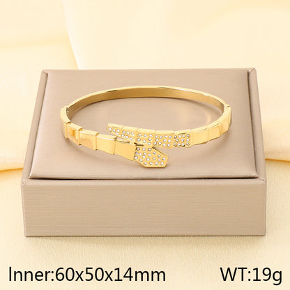 Geometric Three-dimensional Bangle For Women In 304 Stainless Steel With 18K Real Gold Plated And Rhinestones Inlay