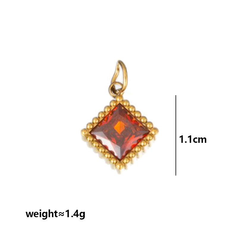 Quadrilateral Pendant Unisex Jewelry In 304 Stainless Steel With 18K Gold Plated PVD Coating And Artificial Crystal