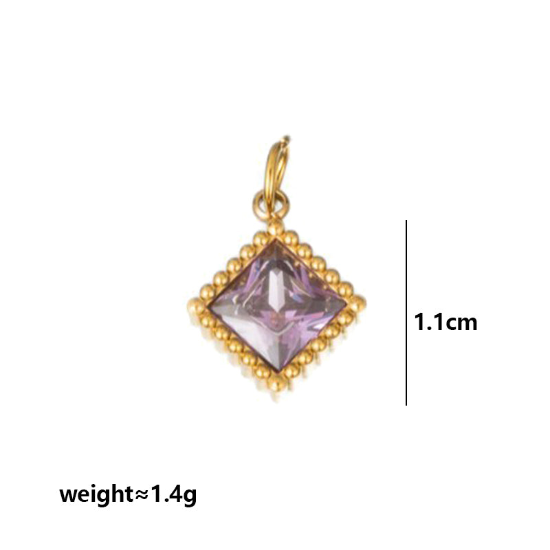 Quadrilateral Pendant Unisex Jewelry In 304 Stainless Steel With 18K Gold Plated PVD Coating And Artificial Crystal