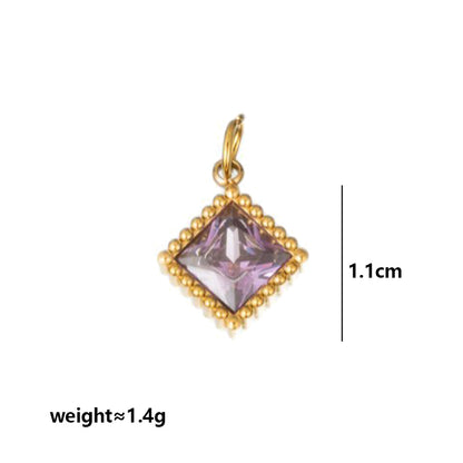 Quadrilateral Pendant Unisex Jewelry In 304 Stainless Steel With 18K Gold Plated PVD Coating And Artificial Crystal