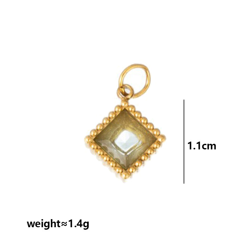 Quadrilateral Pendant Unisex Jewelry In 304 Stainless Steel With 18K Gold Plated PVD Coating And Artificial Crystal