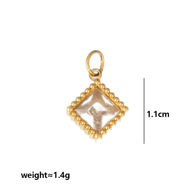 Quadrilateral Pendant Unisex Jewelry In 304 Stainless Steel With 18K Gold Plated PVD Coating And Artificial Crystal