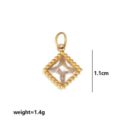 Quadrilateral Pendant Unisex Jewelry In 304 Stainless Steel With 18K Gold Plated PVD Coating And Artificial Crystal
