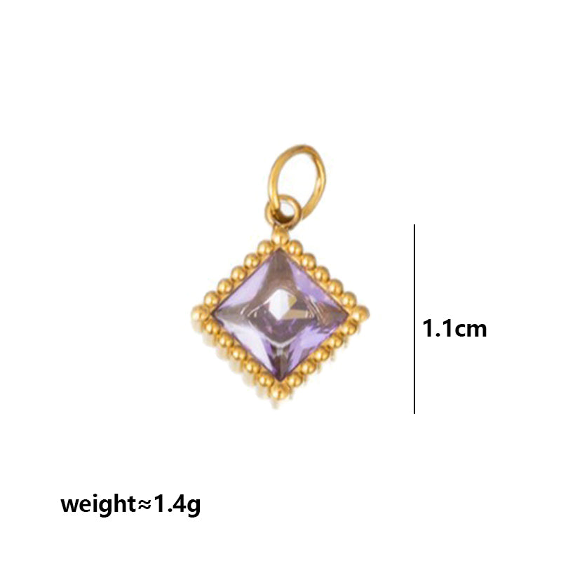 Quadrilateral Pendant Unisex Jewelry In 304 Stainless Steel With 18K Gold Plated PVD Coating And Artificial Crystal