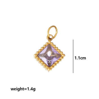 Quadrilateral Pendant Unisex Jewelry In 304 Stainless Steel With 18K Gold Plated PVD Coating And Artificial Crystal
