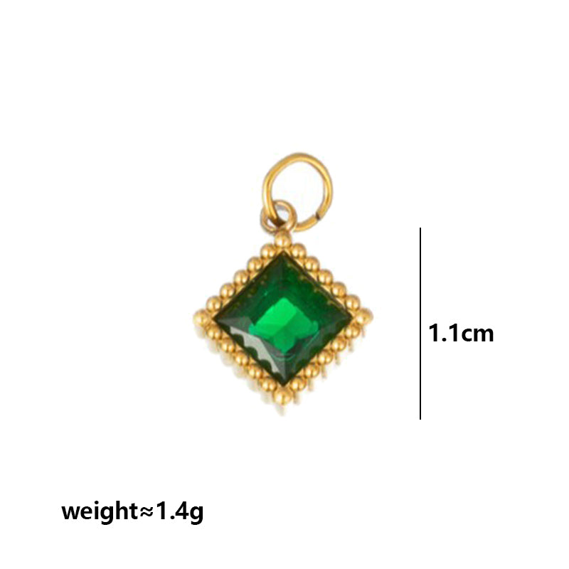 Quadrilateral Pendant Unisex Jewelry In 304 Stainless Steel With 18K Gold Plated PVD Coating And Artificial Crystal
