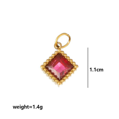 Quadrilateral Pendant Unisex Jewelry In 304 Stainless Steel With 18K Gold Plated PVD Coating And Artificial Crystal