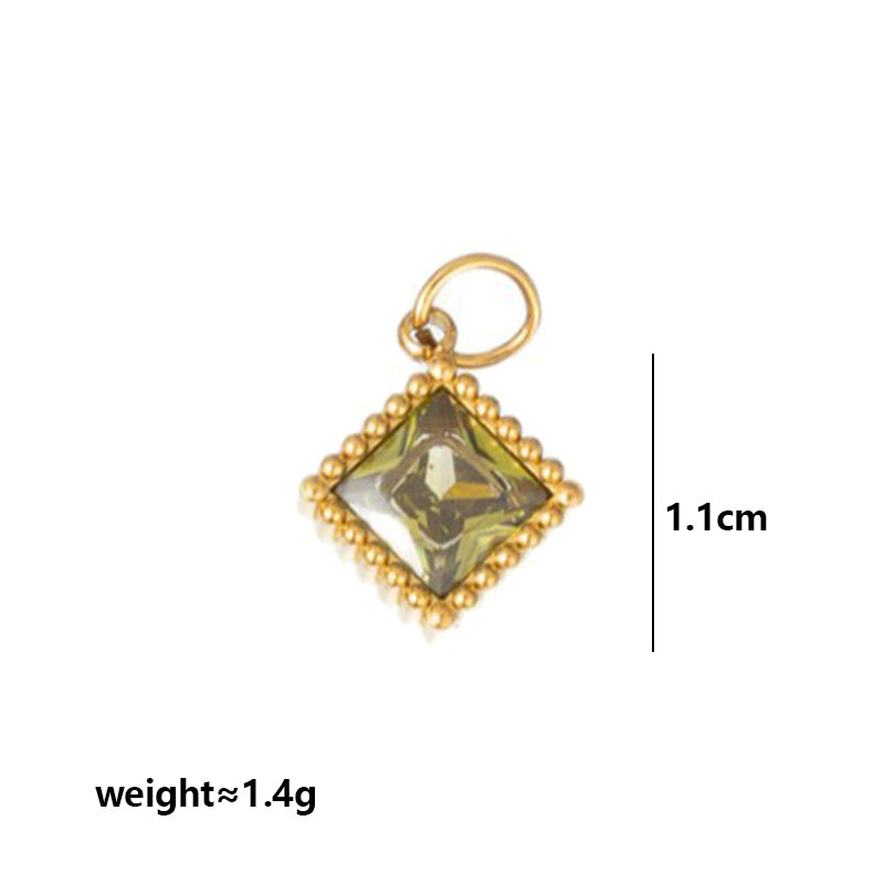 Quadrilateral Pendant Unisex Jewelry In 304 Stainless Steel With 18K Gold Plated PVD Coating And Artificial Crystal