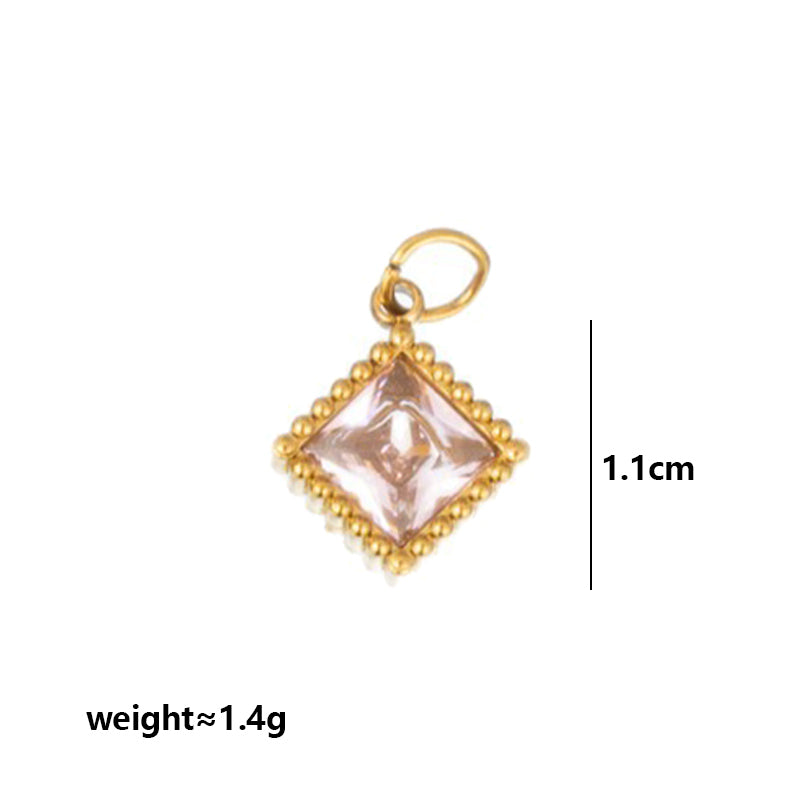 Quadrilateral Pendant Unisex Jewelry In 304 Stainless Steel With 18K Gold Plated PVD Coating And Artificial Crystal