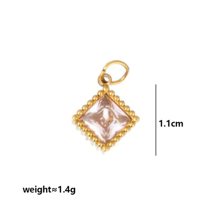 Quadrilateral Pendant Unisex Jewelry In 304 Stainless Steel With 18K Gold Plated PVD Coating And Artificial Crystal