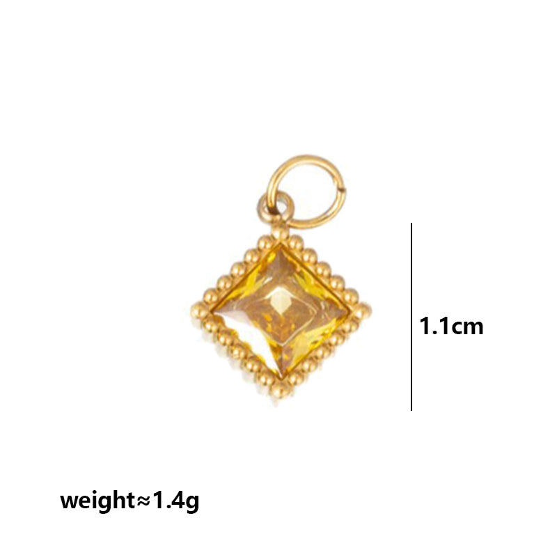 Quadrilateral Pendant Unisex Jewelry In 304 Stainless Steel With 18K Gold Plated PVD Coating And Artificial Crystal