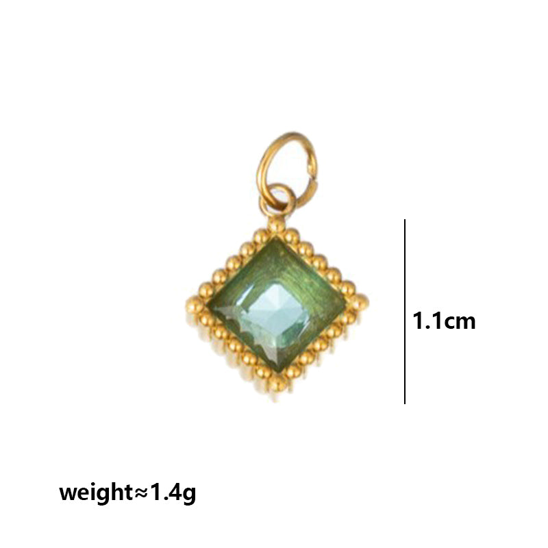 Quadrilateral Pendant Unisex Jewelry In 304 Stainless Steel With 18K Gold Plated PVD Coating And Artificial Crystal