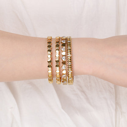 Heart Shape Three-dimensional Bangle For Women In 304 Stainless Steel With 18K Real Gold Plated And Rhinestones Inlay