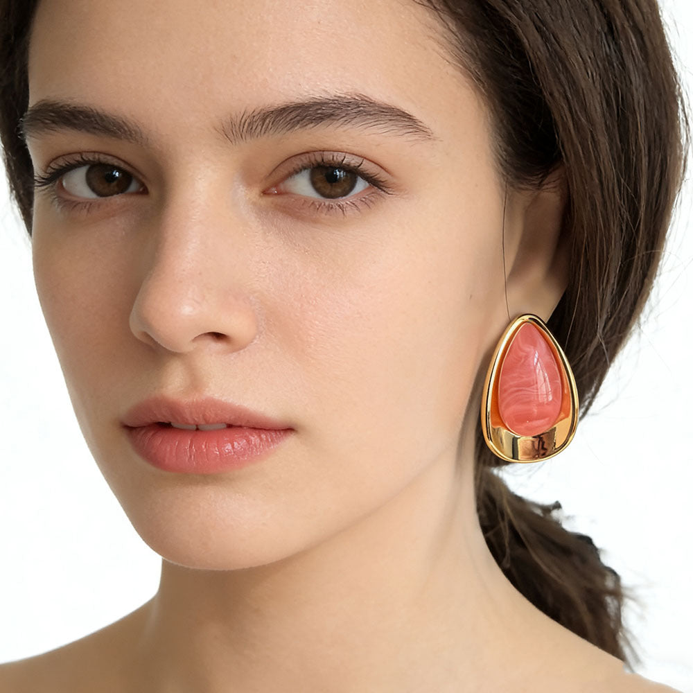 Sweet Oval Acrylic Earrings For Women In Colour