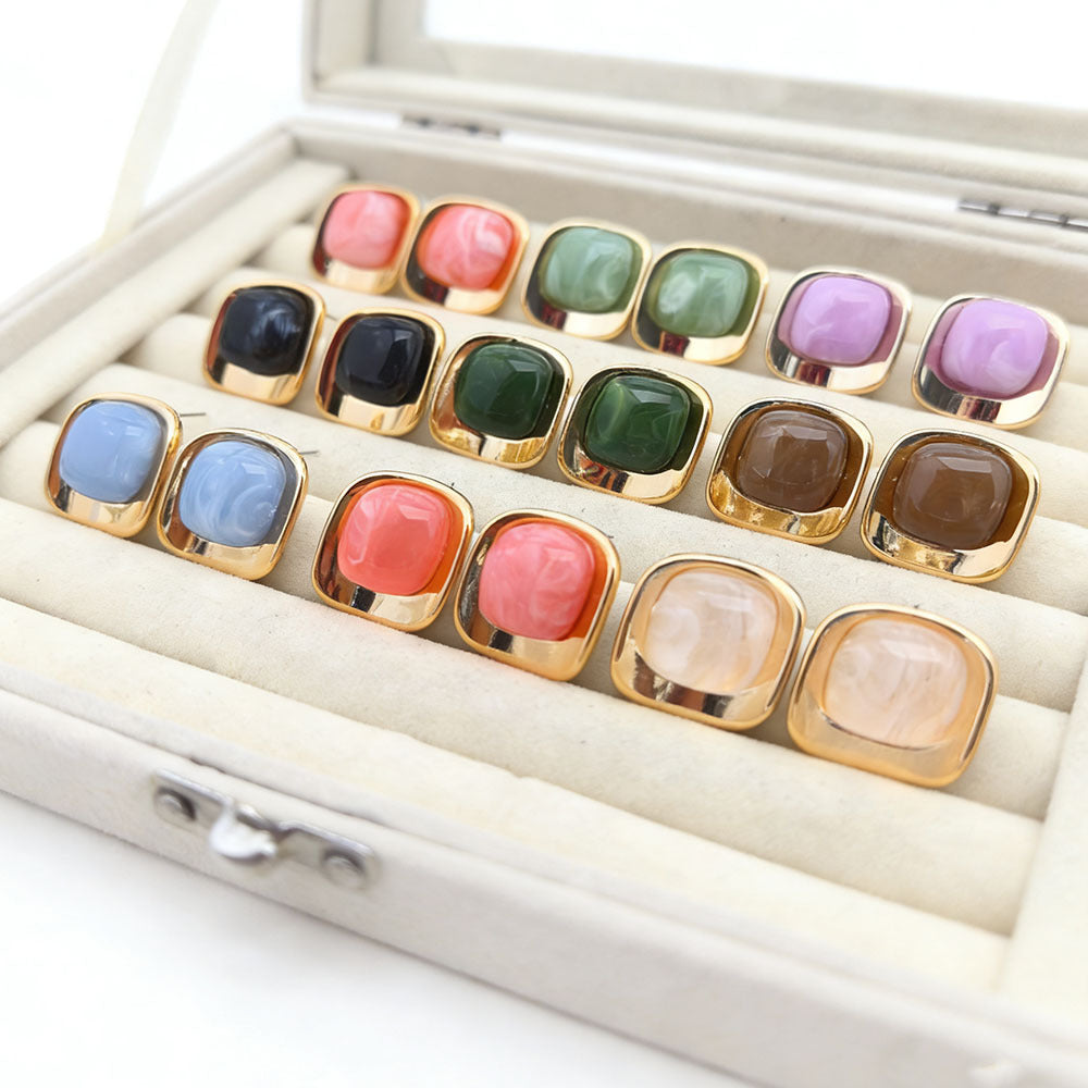 Sweet Square Stud Earrings For Women In Colour Acrylic, Perfect For Daily Wear