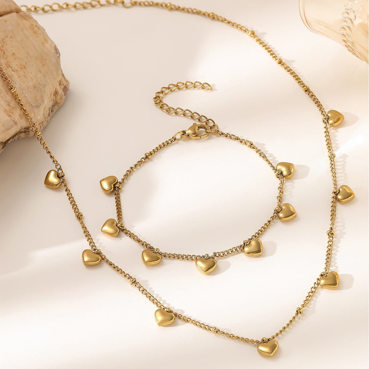 Heart Shape Jewelry Set For Women Featuring Electroplated 304 Stainless Steel With Cable Chain