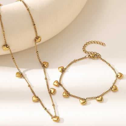 Heart Shape Jewelry Set For Women Featuring Electroplated 304 Stainless Steel With Cable Chain