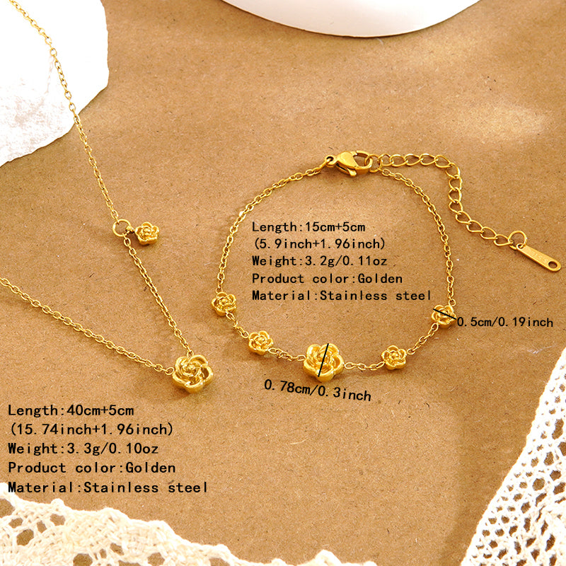 Cute Flowers Jewelry Set For Women Featuring 304 Stainless Steel With 18K Real Gold Plated O Chain