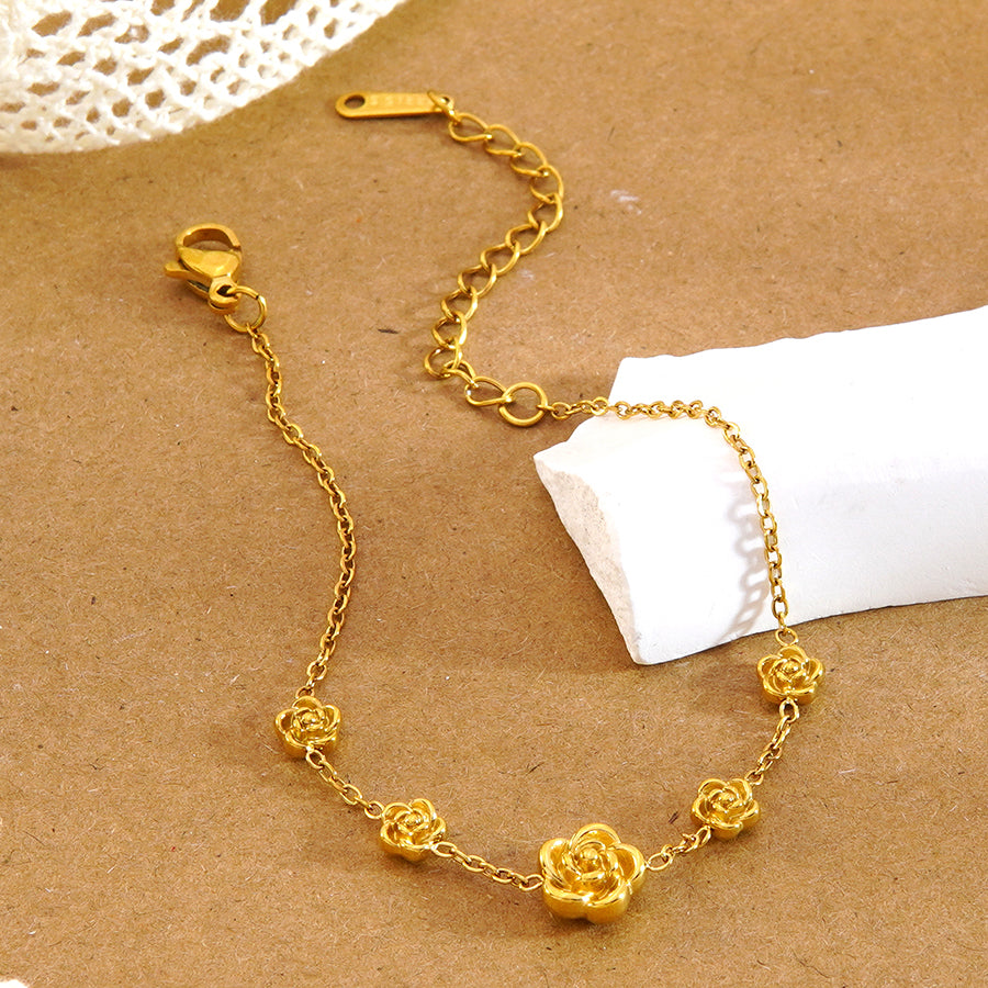 Cute Flowers Jewelry Set For Women Featuring 304 Stainless Steel With 18K Real Gold Plated O Chain