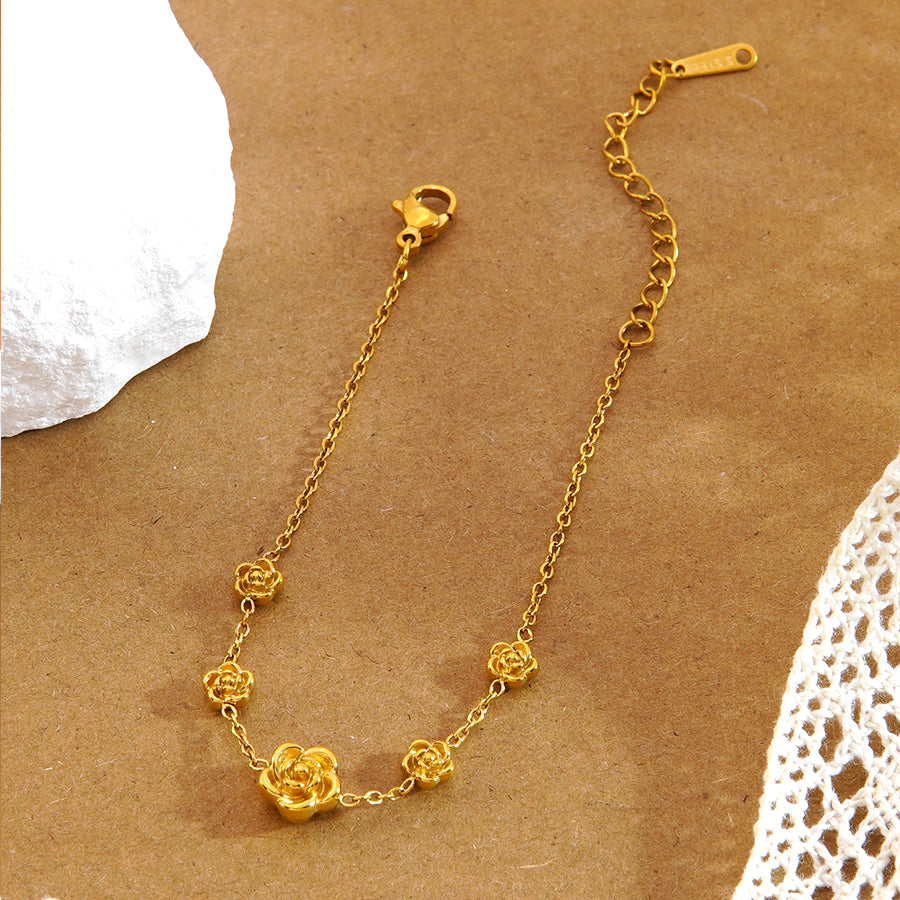 Cute Flowers Jewelry Set For Women Featuring 304 Stainless Steel With 18K Real Gold Plated O Chain
