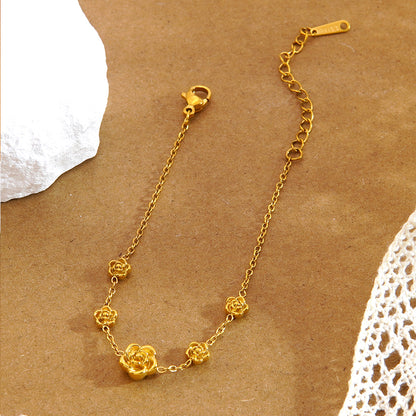 Cute Flowers Jewelry Set For Women Featuring 304 Stainless Steel With 18K Real Gold Plated O Chain