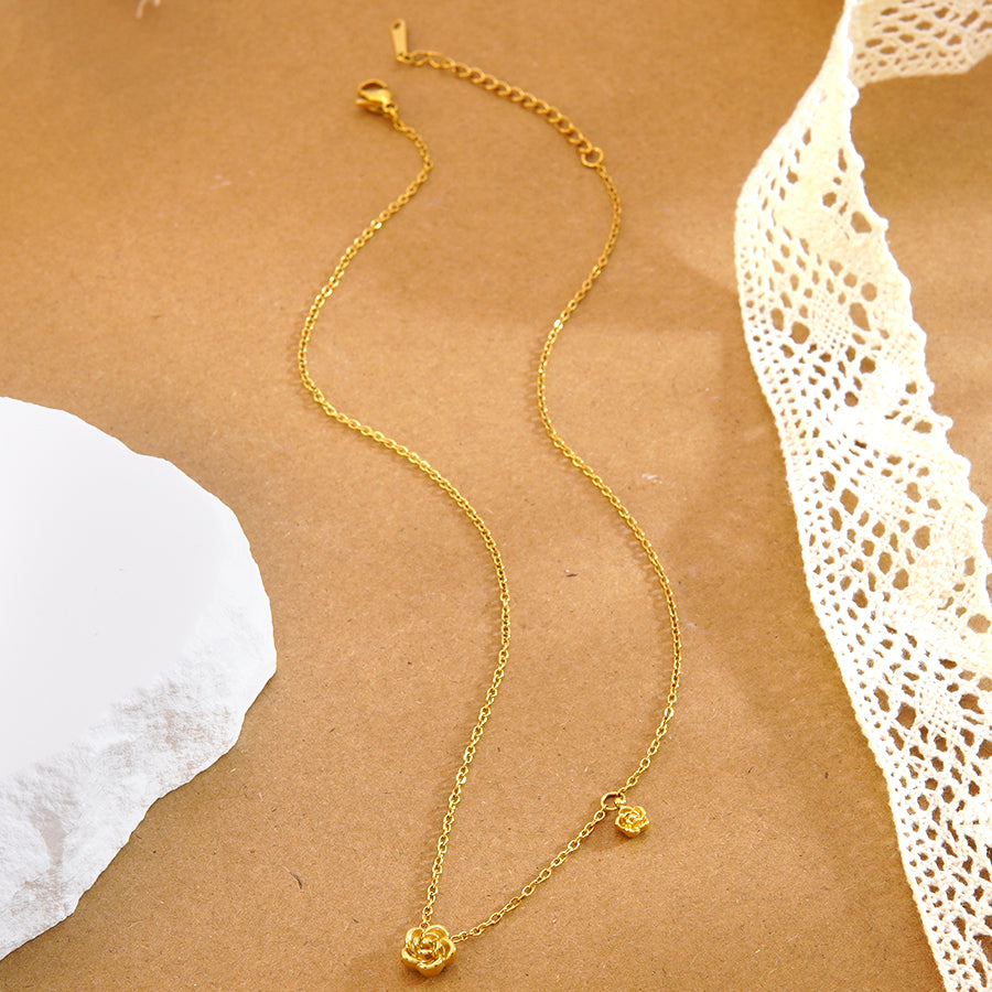 Cute Flowers Jewelry Set For Women Featuring 304 Stainless Steel With 18K Real Gold Plated O Chain